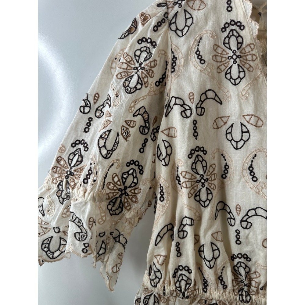 NWT By Anthropologie Embroidered Eyelet Blouse Cotton Size Medium Milkmaid Boho - Picture 4 of 16